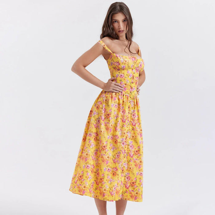 Detalhe do Vestido Floral Corset com Botões Cami